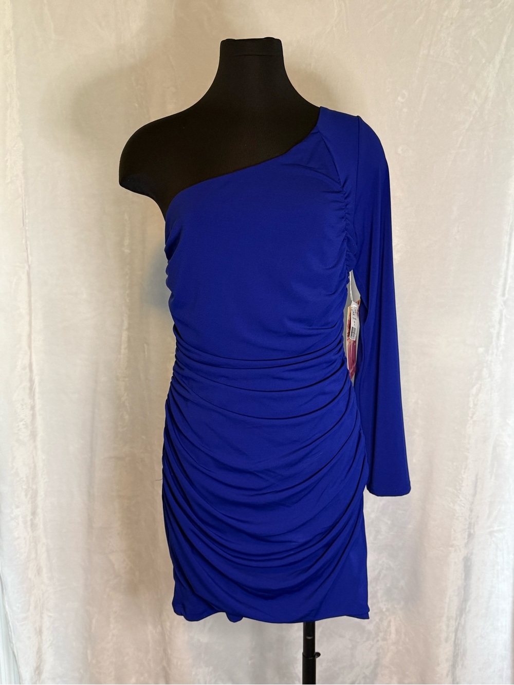 One-Shoulder Ruched Mini Dress in sapphire Blue